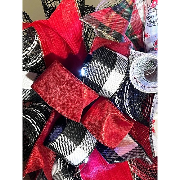 Handmade Merry Christmas Gnome Holiday Ribbon Door Wreath 22 ins W48 - Picture 8 of 11